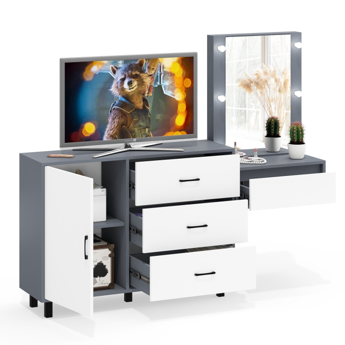 Туалетные столики, Комод с дверками и ящиками 122-1204 и косметический столик навесной с подсветкой