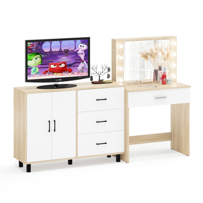 С зеркалом, Столик туалетный с подсветкой СТ-4 и комод-тумба с ящиками 123-1204