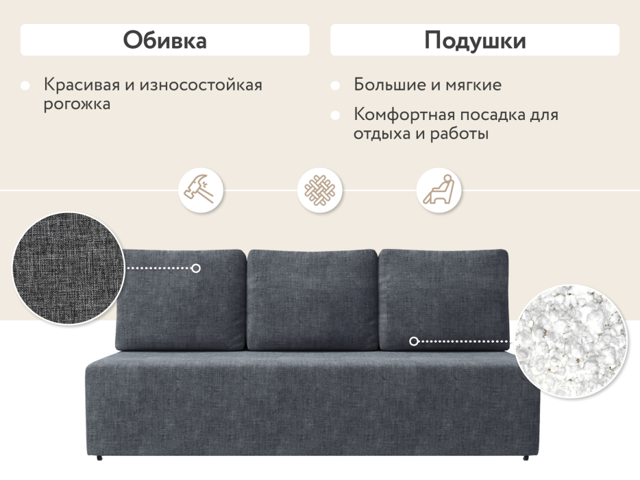 Диваны еврокнижки, Диван прямой  Каир, рогожка