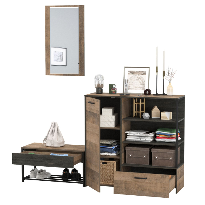 Прихожие, Комод с нишами и ящиком с обувницей с сиденьем и зеркалом Трувор