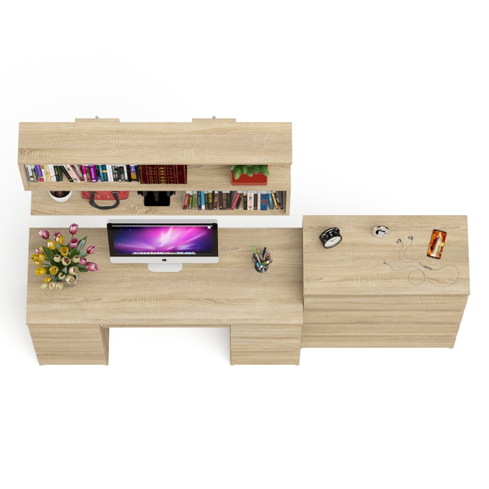 Домашние кабинеты, Стол письменный Мори МС-2 с комодом МК800 4 ящика и полкой 1200