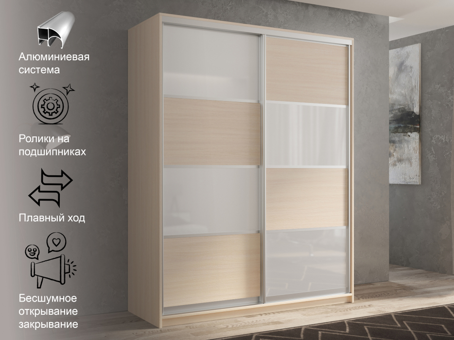 Шкафы-купе 2-х дверные, Шкаф-купе 2х дверный Кааппи 14 140х45