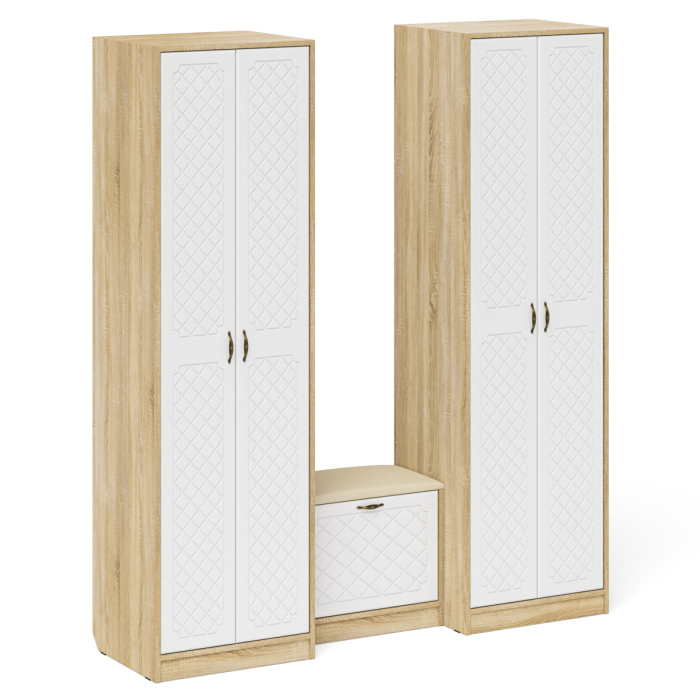 Прихожие, Два шкафа с дверками и обувница с сиденьем П-6 № 07 МДФ фрезеровка ромб