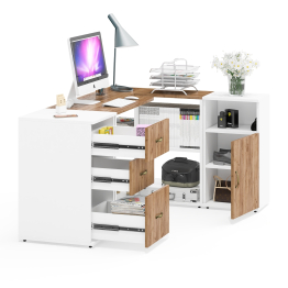 Рабочее место из письменного стола-трансформера и двух тумб Лидер-8.