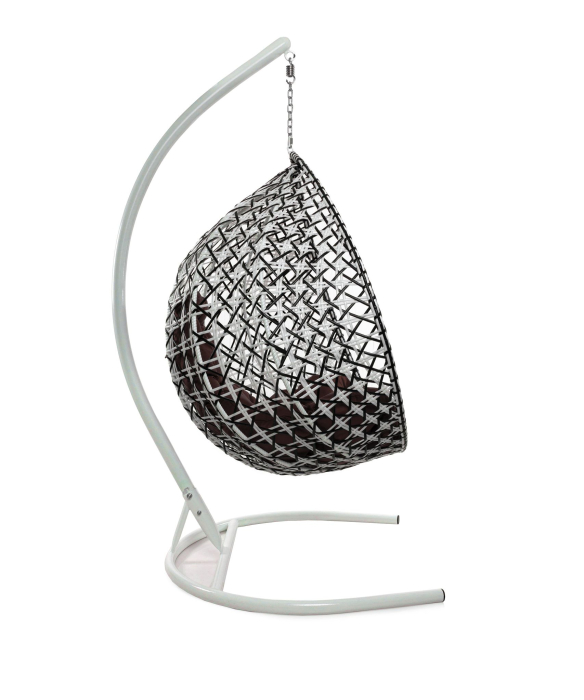 Подвесные кресла, Подвесное кресло КАПЛЯ ЛЮКС белая стойка двуцветное с ротангом