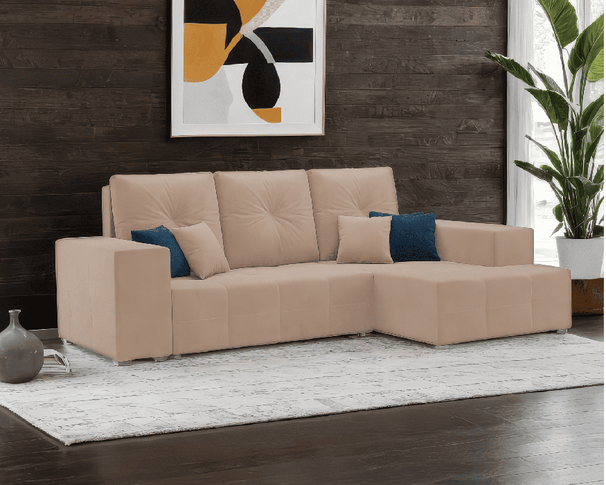 Диваны угловые в гостиную, Диван угловой Монреаль Правый угол (Велюр)