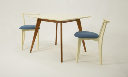 Стол Сканди М 100 орех/слоновая кость со стульями Франк слоновая кость рогожка синий