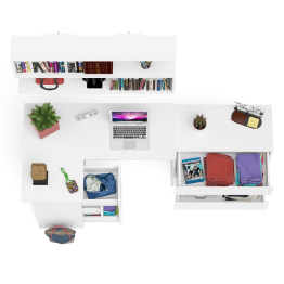 Комод на три ящика Мори МК800.1 с компьютерным столом для работы левый и открытой полкой