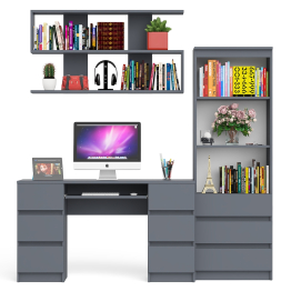 Рабочее место Мори из стола двухтумбового МС-2 с навесной полкой и стеллажом