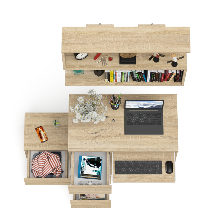 Прямые компьютерные столы, Стол компьютерный три ящика МС-6 левый с тумбочкой ТМП400 и навесной полкой 900 Мори