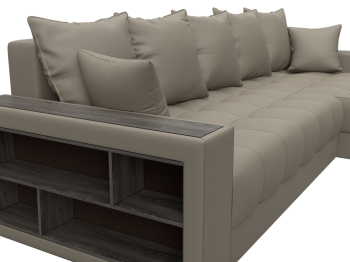 Диван угловой с декором и полкой Лига-050 НПБ, экокожа GRIFON