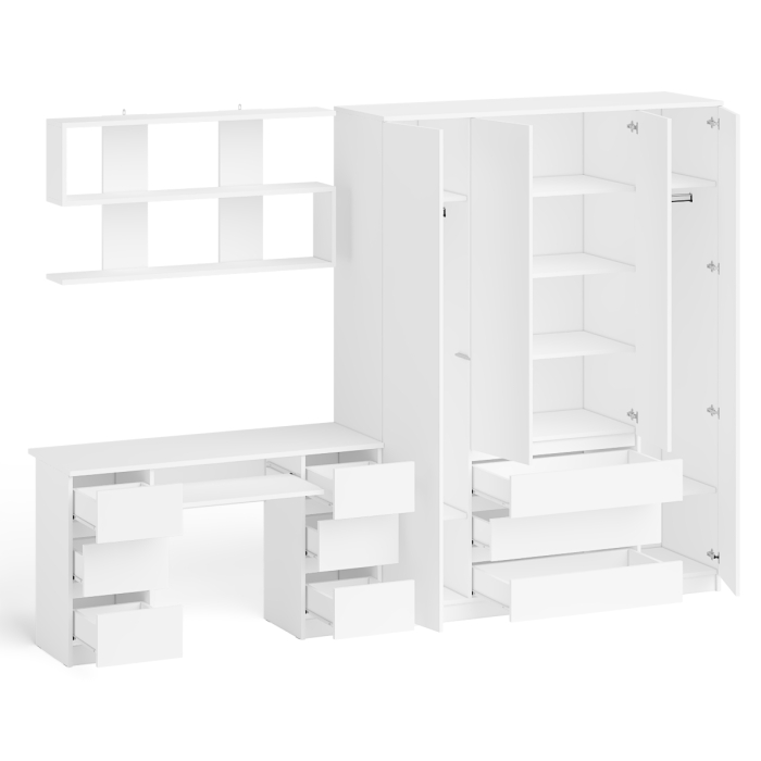 Домашние кабинеты, Большой 4-х дверный шкаф-комод Мори МШ1600.1 и стол с верхней навесной полкой