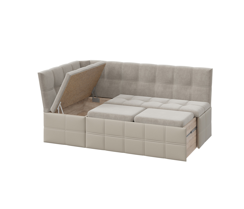 Диваны угловые кухонные, Скамья угловая со спальным местом Домино исп. 2 (велюр/кожзам)