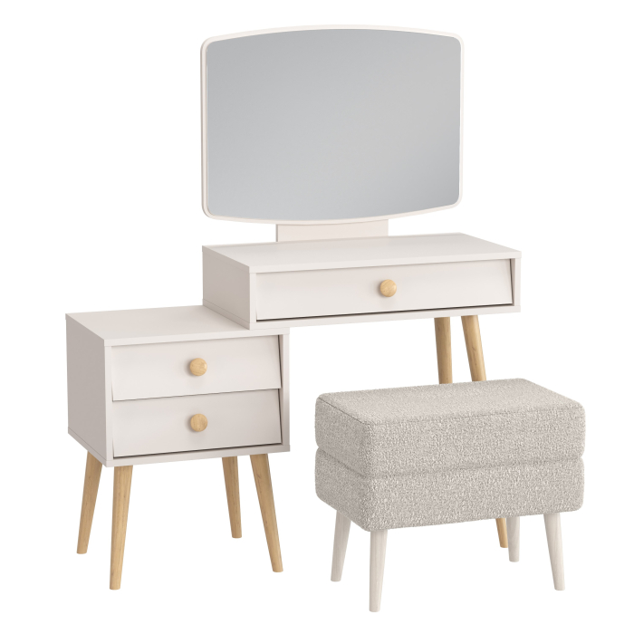 С зеркалом, Женское трюмо для спальни Афина и банкетка на ножках Тифани