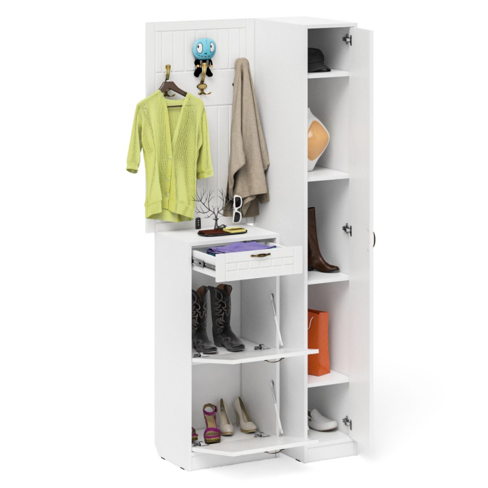 Прихожие, Высокая обувница с вешалкой с крючками и пеналом П-6-500 для прихожей фрезеровка прованс