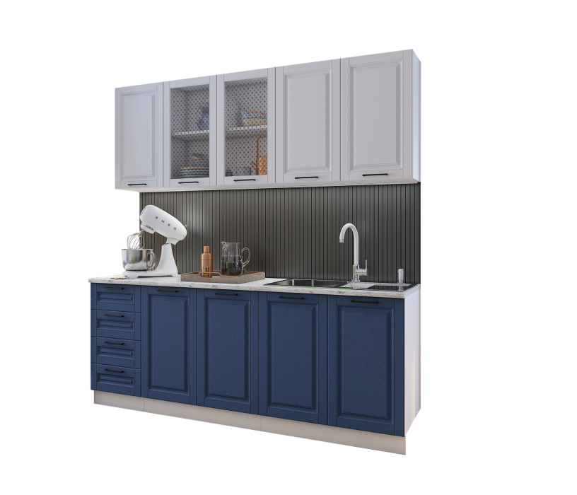 Кухонные гарнитуры, Кухня Вита 2,0 м Белый/Индиго МДФ