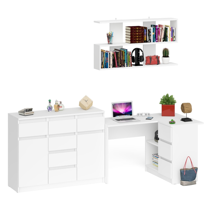 Домашние кабинеты, Угловой стол компьютерный Мори МС-16 правый с комодом МК1200.4 и открытой книжной полкой