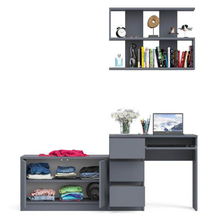 Прямые компьютерные столы, Тумба с дверками МА900 с компьютерным столом МС-6 левым и полкой 900