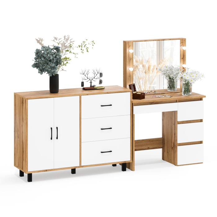 С зеркалом, Комод-тумба 123-1204 и столик косметический с подсветкой и зеркалом Сура