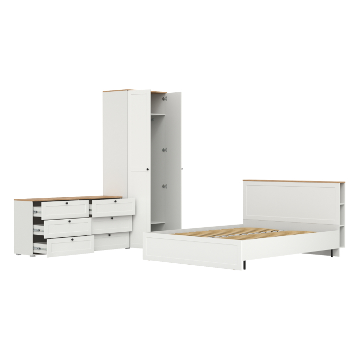 Спальные гарнитуры, Кровать со спальным местом 1600х2000 с ортопедическим основанием и платяной шкаф с комодом Остин 16.240