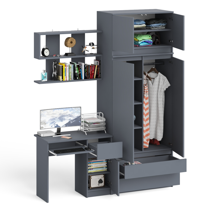 Домашние кабинеты, Шкаф с антресолью Мори МА900.1 с компьютерным столом МС-1 правым и книжной полкой