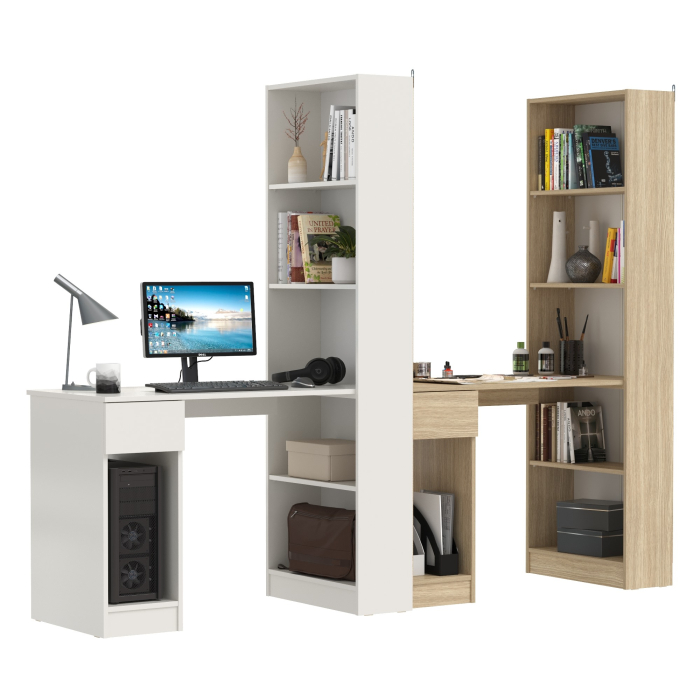 Прямые компьютерные столы, Два письменных стола Лайт 10.01 со шкафом с полками