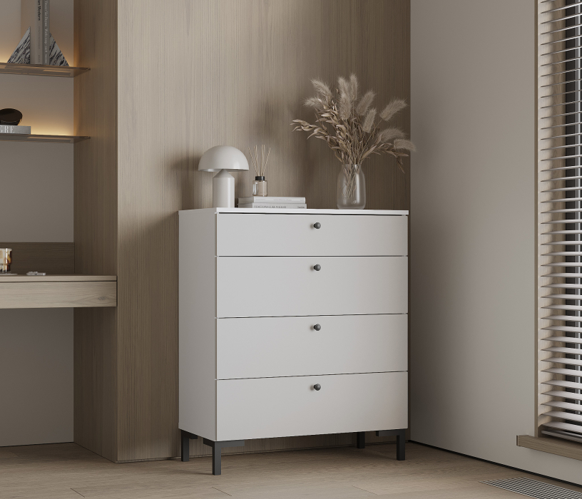 Комоды, Комод Тренд СБ-3444 4 ящика Белый Альпийский/Серый перламутровый