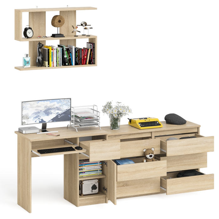 Домашние кабинеты, Широкий комод Мори МК1200.6 с письменным однотумбовым столом МС-1 правый и полкой на 900