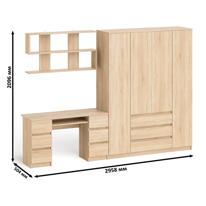 Домашние кабинеты, Большой 4-х дверный шкаф-комод Мори МШ1600.1 и стол с верхней навесной полкой