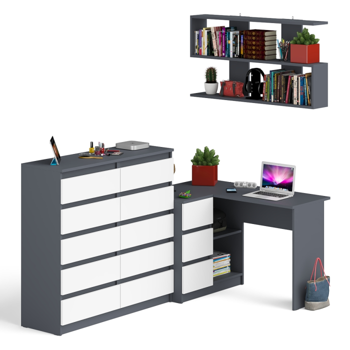 Домашние кабинеты, Стол угловой компьютерный Мори МС-16 левый с комодом на 10-ть ящиков и полкой на 1200