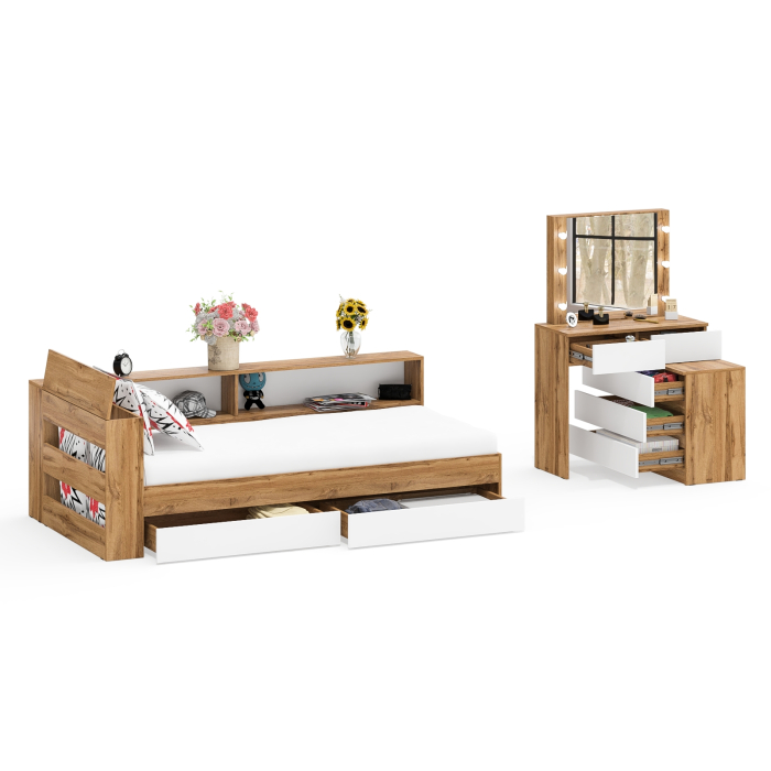 Спальные гарнитуры, Столик косметический с лампочками 110 и Ксения 900 односпальная кровать с ящиками и прикроватным блоком