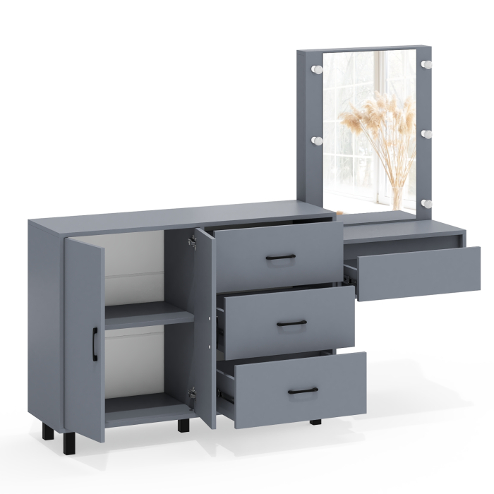 С зеркалом, Стол косметический навесной с подсветкой и тумба-комод 123-1204.