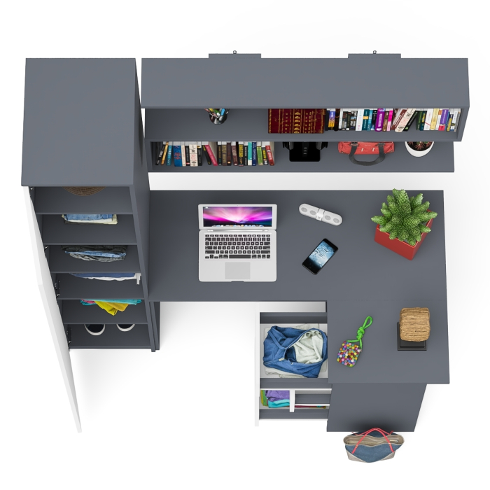 Домашние кабинеты, Стол угловой компьютерный Мори МС-16 правый с пеналом с полками и навесной открытой полкой 1200