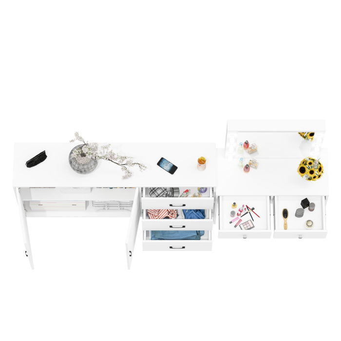 С зеркалом, Косметический столик с подсветкой СТ-5 в комплекте с комодом 123-1604