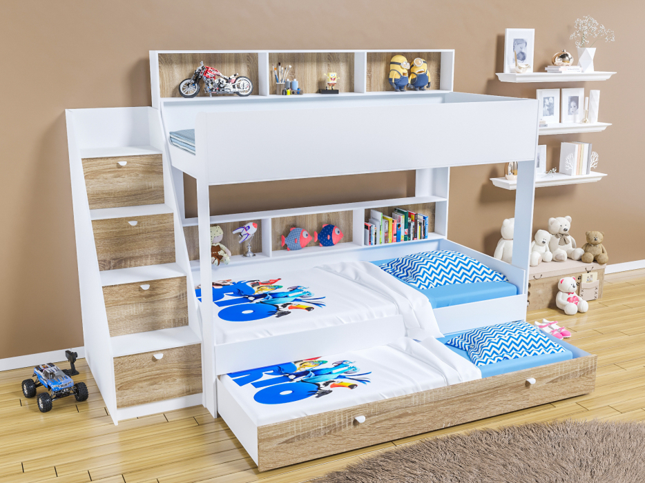 Кровати двухъярусные, Трехъярусная кровать Golden Kids 10.1 белый