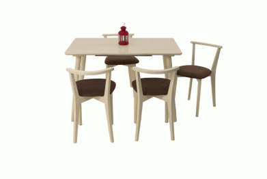 Стол Монте 120 слоновая кость со стульями Франк слоновая кость велюр коричневый