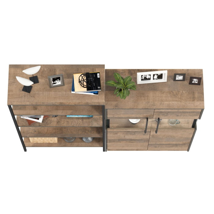 Стенки для гостиной, Комод с витриной с подсветкой и открытый стеллаж Трувор