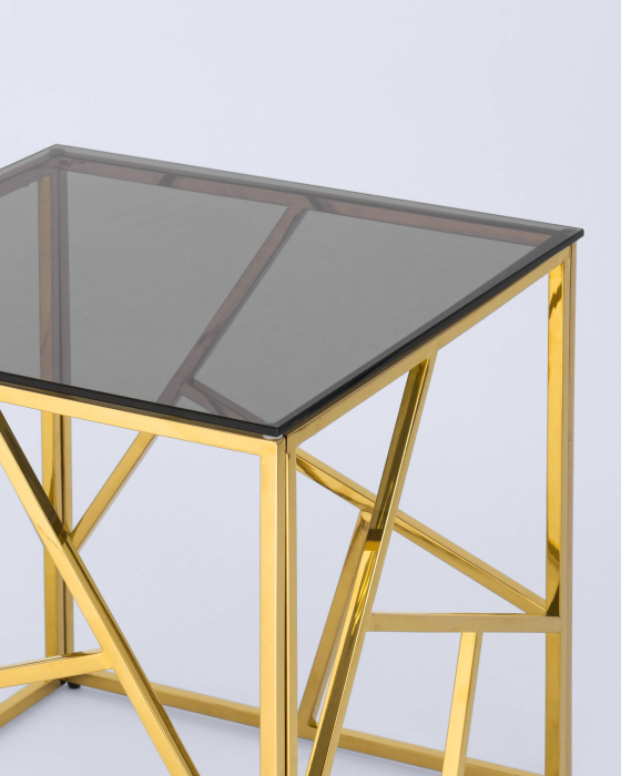 Журнальные столики, Журнальный столик АРТ ДЕКО 55х55 (Стекло smoke/Сталь золото)