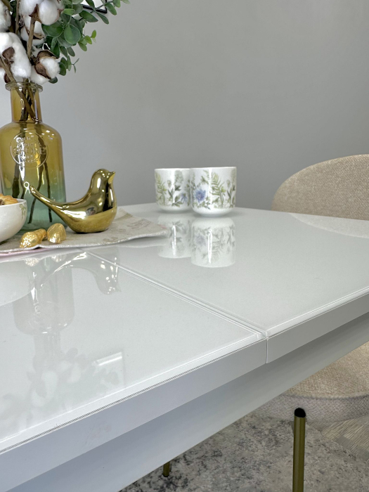 Обеденные столы, Стол Kenner 900 K раздвижной, стекло белый глянец