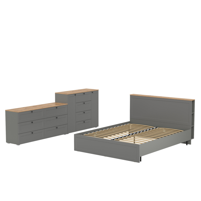 Спальные гарнитуры, Спальный гарнитур из двуспальной кровати с основанием и двух комодов Остин 16.240 и 16.221