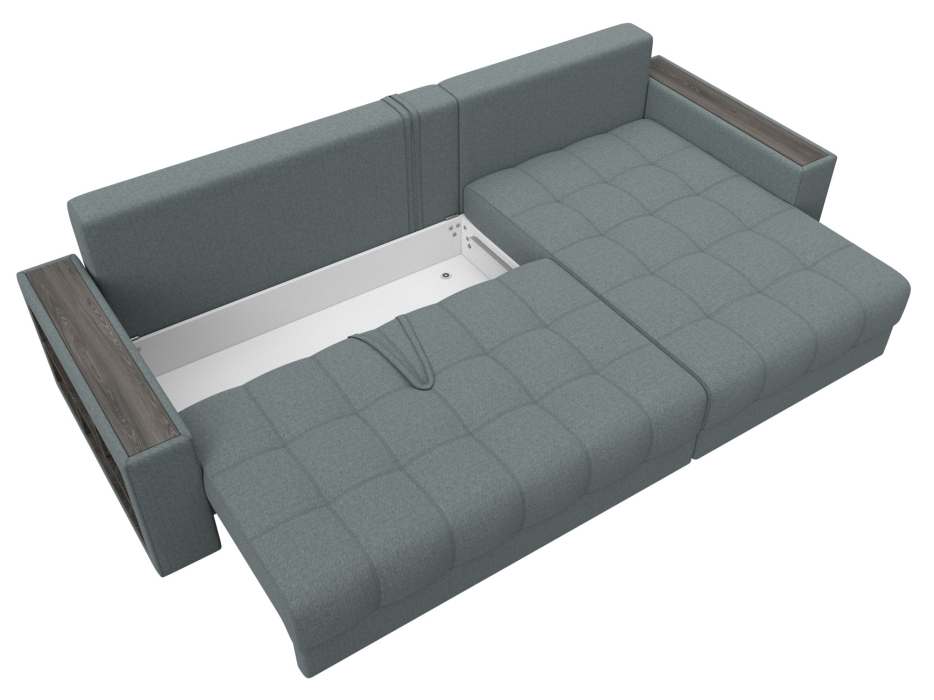 Диваны угловые в гостиную, Диван угловой с декором и полкой Лига-050 НПБ, рогожка Амур