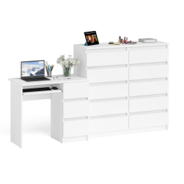 Стол с тремя выдвижными ящиками компьютерный правый с комодом на 10-ть ящиков Мори