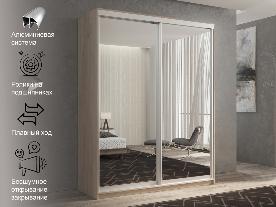 Шкафы-купе 2-х дверные, Шкаф-купе 2х дверный Кааппи 1 140х60