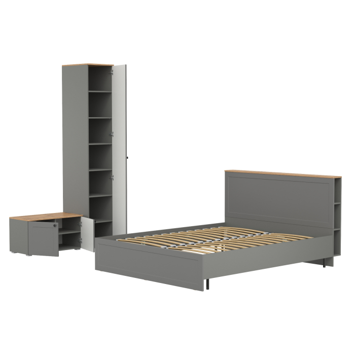 Спальные гарнитуры, Тумба с дверками Остин 13.257 с кроватью 1600 с основанием и пенал для одежды