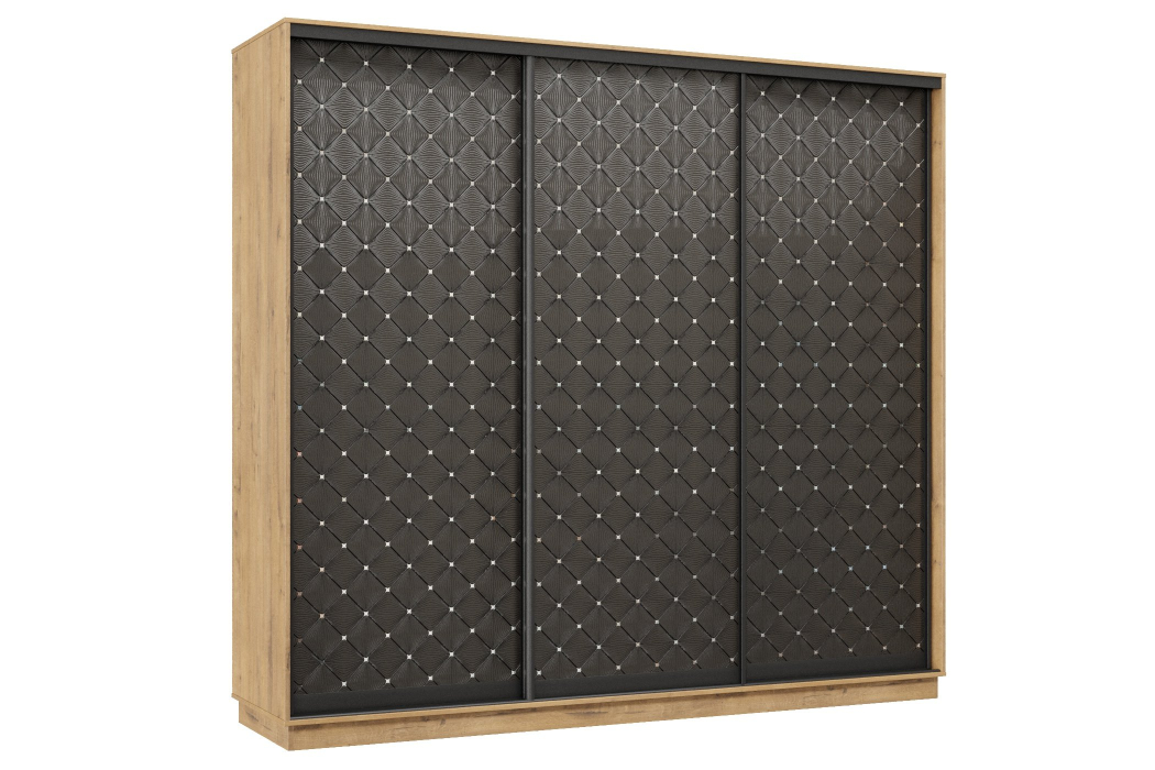 Шкафы-купе 3-х дверные, Шкаф-купе Премьер 34 (01РЧ;01РЧ;01РЧ) фасады ромб чёрный/трёхдверный/Профиль чёрный муар