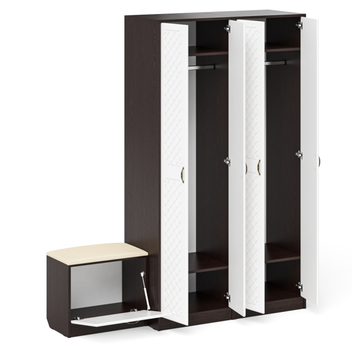 Прихожие, Два шкафа с дверками и обувница с сиденьем П-6 № 07 МДФ фрезеровка ромб