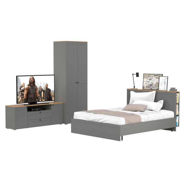 Спальные гарнитуры, Кровать двухспальная с ортопедическим основанием Остин и шкаф для одежды 13.224 с тумбой под ТВ