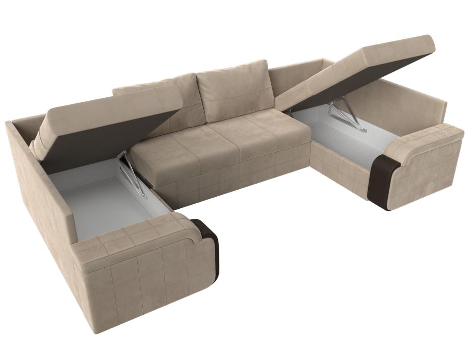 Диваны с ящиком для белья, П-образный диван Николь, велюр / экокожа