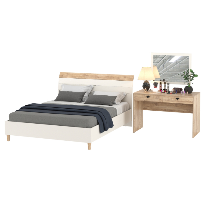 Спальные гарнитуры, Двуспальная кровать на 1600 Муссон 11.41 с основанием и столиком с зеркалом