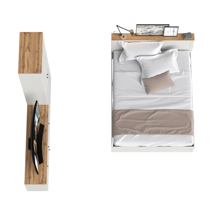 Спальные гарнитуры, Кровать 1600 с ортопедическим основанием с тумбой для ТВ и шкафом с полками Остин 16.307